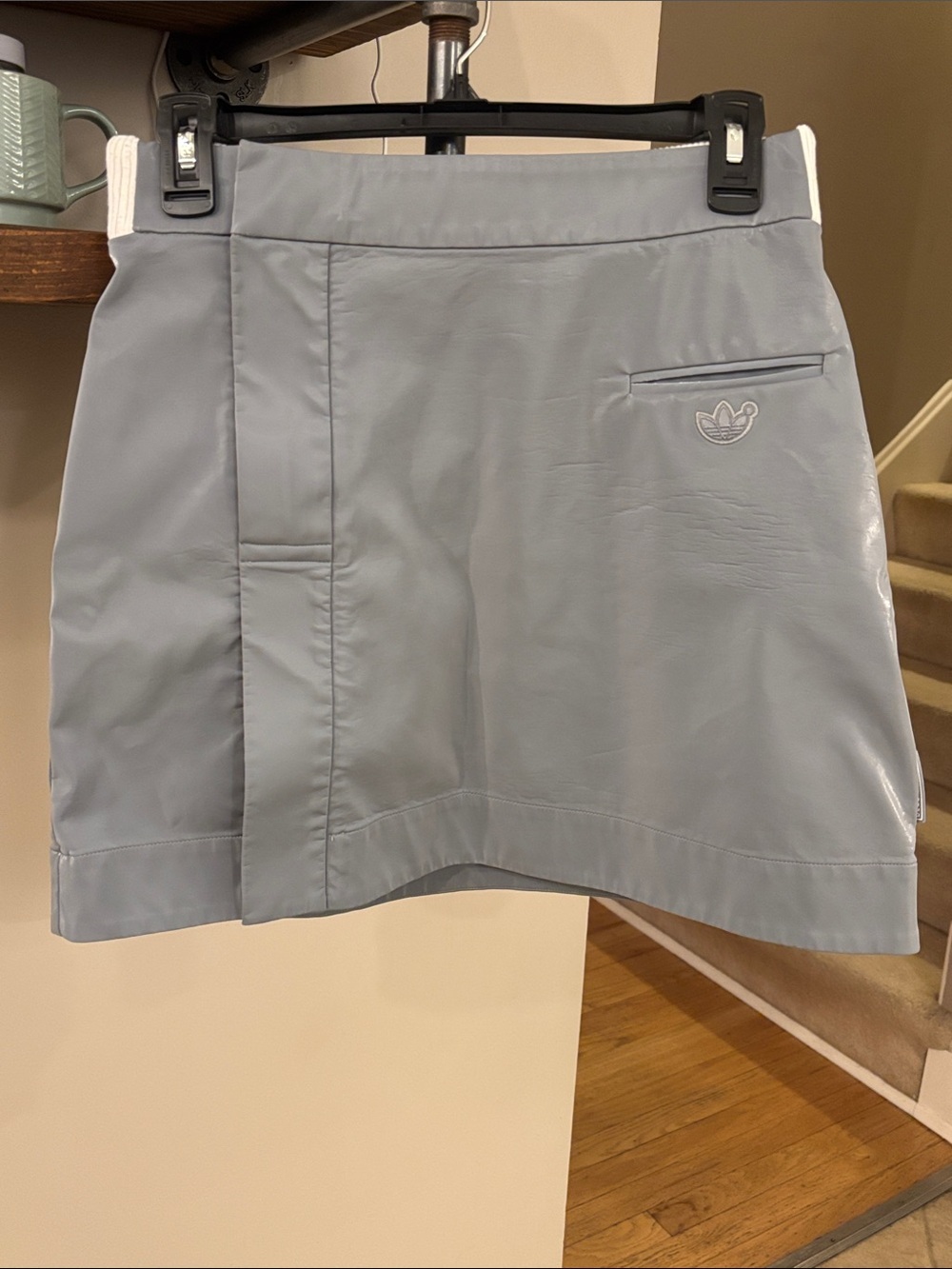 adidas Blue Version Faux Leather Mini Skirt Gray | Size S | Pocket & Slit Detail